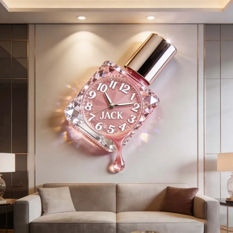 Nail polish bottle clock art at TopNotch Nail Bar